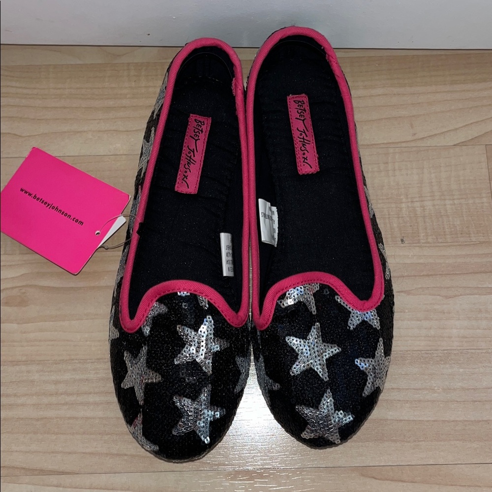 Betsey Johnson Black and Silver Star Sequin Flats